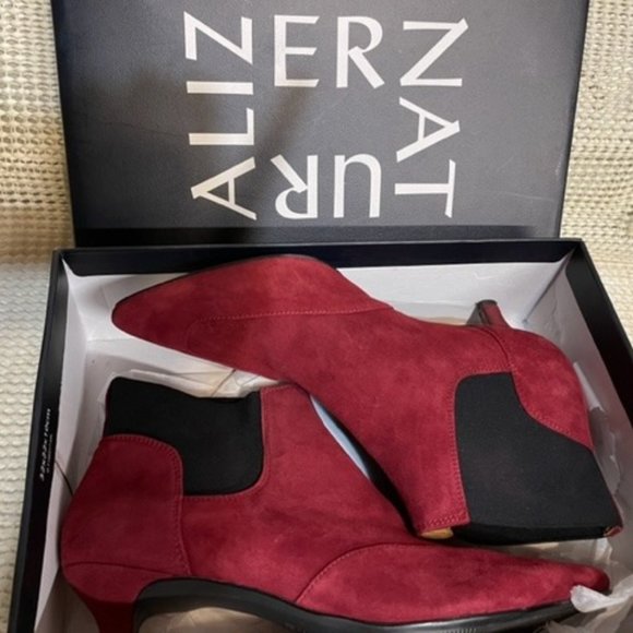 Naturalizer Shoes - Naturalizer Womens Piper Red Black Leather Kitten Heel Ankle Booties Size 10.5 M